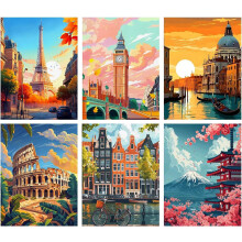 BEAYIOU 6 Pack Painting by Number Kits for Adult, Famous Landscape Adult Paint by Numbers Canvas Kits,Paint by Number Canvas,Number Painting Adults f