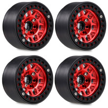 4PCS 1.9 Metal Beadlock Wheel Hub Rim for 1/10 RC Crawler Axial SCX10 90046 AXI03007  TRX4 RedCat D90,Red