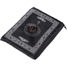 1 x Travel Prayer Mat With Qibla Finder Compass Box Carry Bag 60x80cm Black Namaz Umrah Ramadan Gift