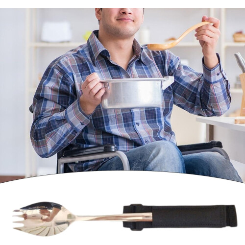 Adaptive Eating Utensils Spoon Fork with Non Slip Grip and Ergonomic Cuff Holder for Elderly 2