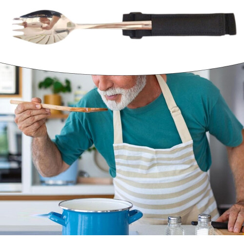 Adaptive Eating Utensils Spoon Fork with Non Slip Grip and Ergonomic Cuff Holder for Elderly 1