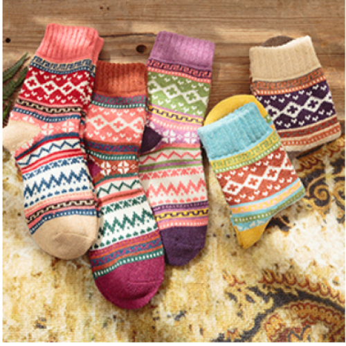 Damen-Wollsocken bunt 5er-Pack MultiColor L Wellig 1