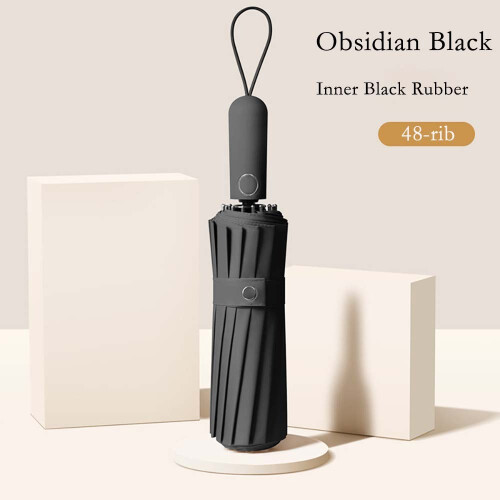 Ombrello Automatico Antivento con 48 Stecche Rinforzate per Tempeste Black 1