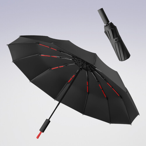 Ombrello Automatico Antivento con 48 Stecche Rinforzate per Tempeste Black 2