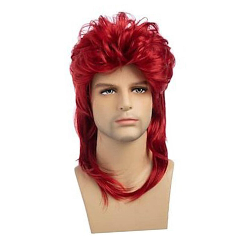 Unisex Red (, 40Cm) Fashion Mens Mullet Wig Fancy Party Wig Rock Disco Costume Events And