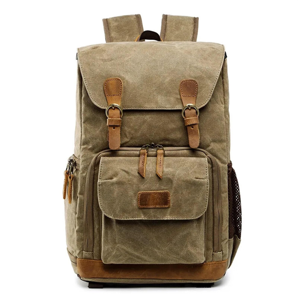 Waterproof Camera Bag Backpack Large Capacity Batik Canvas Camera Lens Case For Dslr/Slr Camera And 15Inch Laptop Khaki 9189345518379