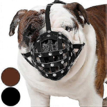 Museruola in pelle per cani Boxer, Bulldog americano, sicura, anti-abbaio, morso e masticazione, regolabile Zhexin