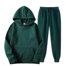 dark greenXXLMen's Solid Color Hooded Pullover Sets Autumn Winter Fleece Hoodie Two Piece Suit Plus Size Men's Sportswear Pant Tracksuit