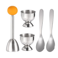 Eier Cracker Topper Set Zachte Hardgekookte Eieren Separator Tool 2 Eierdopjes,2 Metalen Lepels&1 Zachtgekookte Eierensnijder of Opener