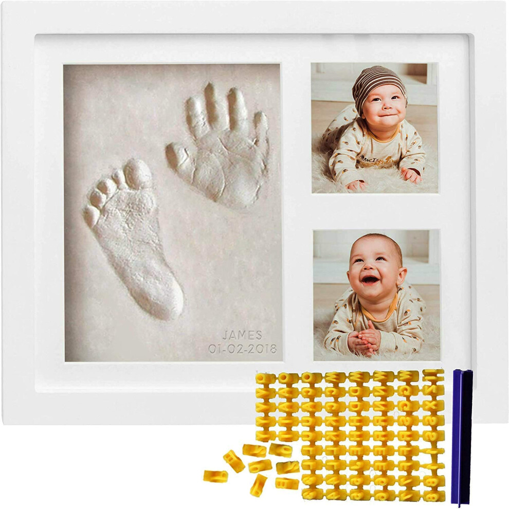 Baby Handprint and Footprint Kit with Name Date Stamp, Clay Keepsake Frame for Newborn Baby Shower Gift