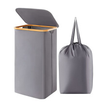 Cesto para Ropa Sucia de 100L con Tapa, Cestos para Ropa Sucia con Asas de Bambú y una Bolsa de Ropa ExtraíBle