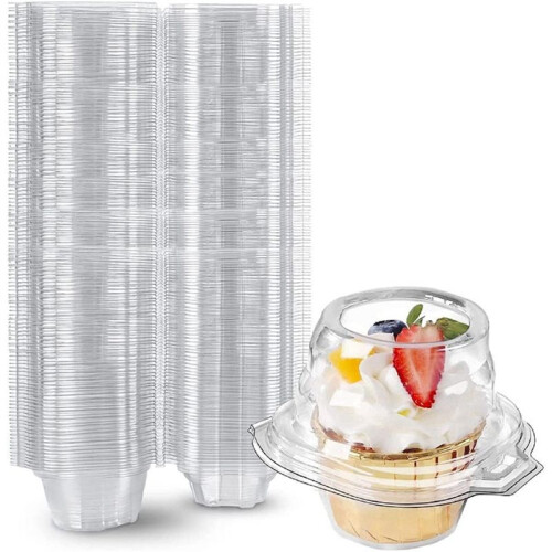 50-Pack Individual Cupcake Containers, Stackable Single Compartment Disposable Carrier Holder Box with Airtight Dome Lid