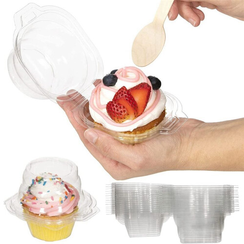 50-Pack Individual Cupcake Containers, Stackable Single Compartment Disposable Carrier Holder Box with Airtight Dome Lid 2