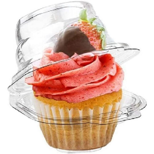 50-Pack Individual Cupcake Containers, Stackable Single Compartment Disposable Carrier Holder Box with Airtight Dome Lid 1