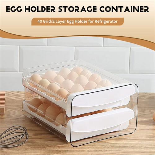 Egg Container for Refrigerator, 40 Grid/2 Layer Egg Holder for Refrigerator, Egg Drawer for Refrigerator, Egg Fresh Box 1