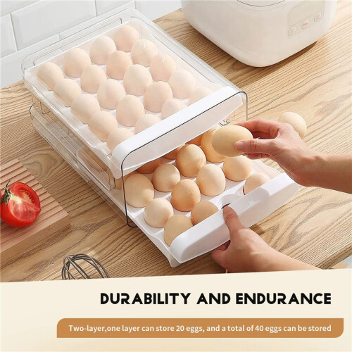 Egg Container for Refrigerator, 40 Grid/2 Layer Egg Holder for Refrigerator, Egg Drawer for Refrigerator, Egg Fresh Box 2