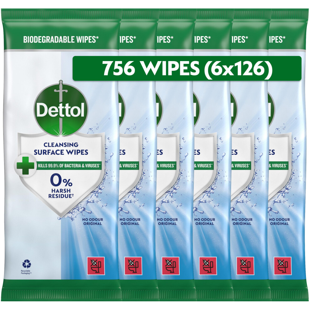 Dettol Antibacterial Cleansing Surface Wipes, Fragrance Free,