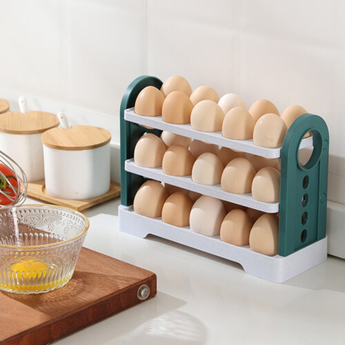 New Refrigerator Egg Storage Box Rotating Fridge Egg Holder Case Space-Saving Egg Organizer Container White 2