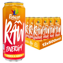 Rubicon RAW 12 Pack Orange  Mango 500ml Energy Drink 20 Real Fruit Juice Hi
