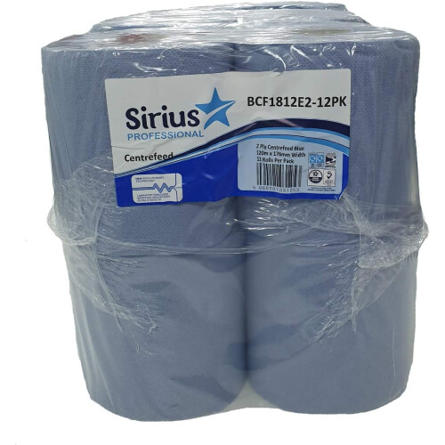 12 x Centre Feed Rolls Blue Tissue Paper Roll 2 Ply 1