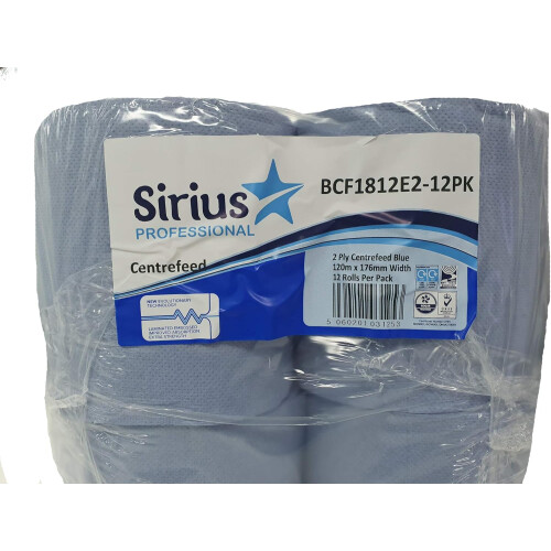 12 x Centre Feed Rolls Blue Tissue Paper Roll 2 Ply 2