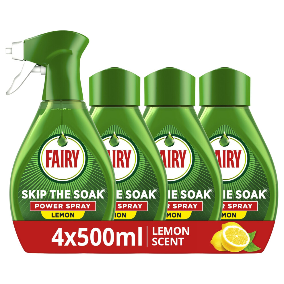 Fairy Skip The Soak Dish Spray Kit Lemon Trigger 4X500ml Refill 100 Grease
