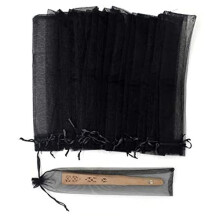 50 Bolsas de Organza para Abanico de Mano Negra, 2 X 10 Pulgadas, Bolsas con CordóN Transparente para Halloween, Bolsas de Regalo Plegables para