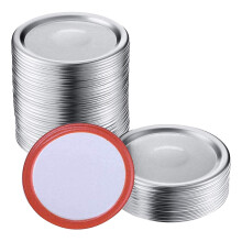 100 StüCk Weit Hals 86 MM Einmachglas und Einmachen Deckel, Wiederverwendbare Auslaufsicher Teilt-Art Silber Deckel mit Silikon Dichtung Ringen