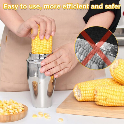 Corn Cutter Peeler, Corn Cob Stripper with Cup , 304 Stainless Steel Corn  the Cob Remover Kitchen Tool 1