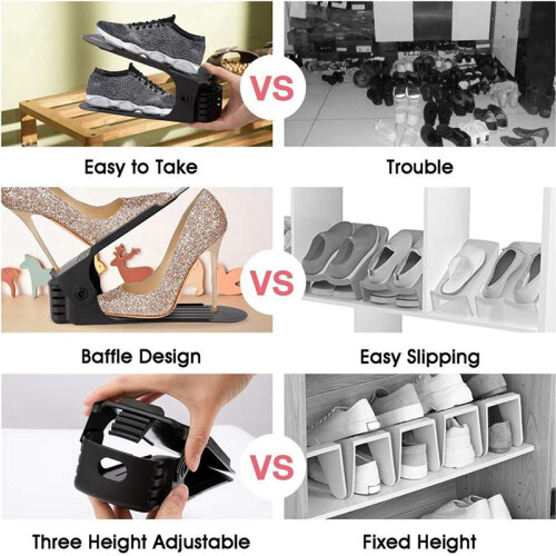 Shoe Slots Organizer, Adjustable Shoe Stacker Space Saver, Double Deck Shoe Rack Holder for Closet Organization 1