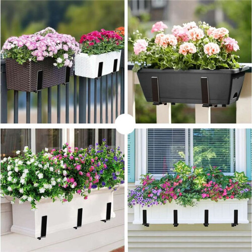 2PCS Adjustable Planter Box Brackets, Brackets for Window Boxes Planters Hanging Flower Box Holders, Heavy Duty Wall 2
