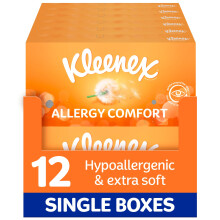 Kleenex Allergy Comfort Tissues - Pack of 12 Tissue Boxes- Hayfever Allergy Comfort Tissues - Extremely Gentle, Perfect for Hay Fever Symptoms