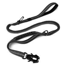 Hundeleine, Robust, 1,2-1,8 M, StoßDäMpfende Bungee-Hundeleine + 2 Gepolsterte Griffe, Metall-Karabinerhaken, Auto-Sicherheitsgurt, Schwarz