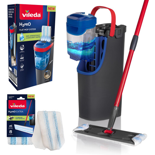 Vileda Vileda H2PrO Flat Mop And Bucket Set With 1 Additional Mop Head Refill 100