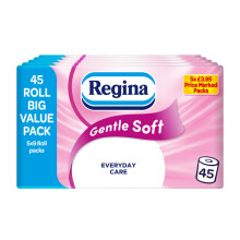 Regina Gentle Soft Toilet Tissue 45 Rolls of 3 Ply Toilet Paper 160 Sheets