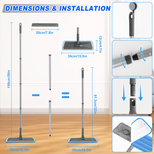 BPAWA Microfibre Mops for Cleaning Floors: Flat 1