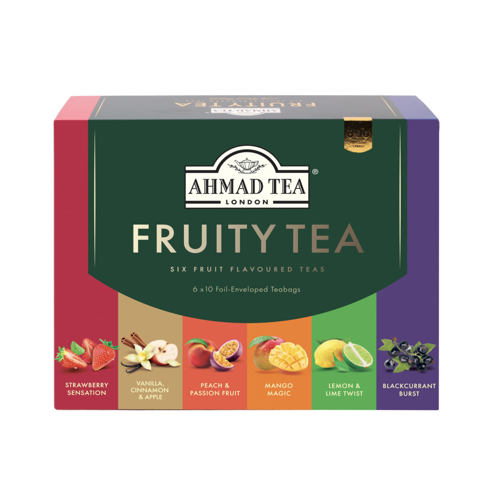 Ahmad Tea Black Gifts | Fruit Tea Selection Pack | Fruit Teas | Perfect Tea Gift | 60 Teabag Sachets | 6 Flavours