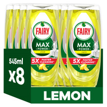 Fairy MaxPower Washing Up Liquid Lemon 8 x 545 ML Easy Effortless Cleaning