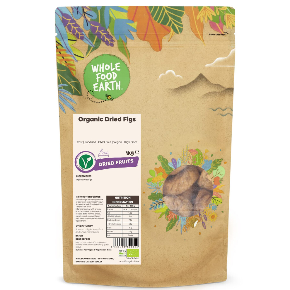 Wholefood Earth Organic Dried Figs – 1 Kg Raw Sundried Gmo Free Vegan