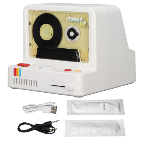 Cassette Speaker with Bluetooth Card & Cable 5 Light Modes - White 1