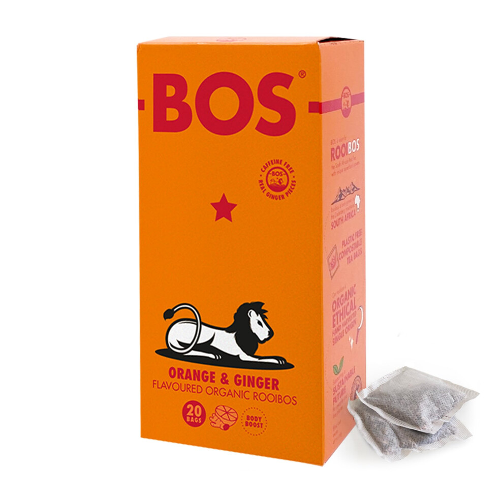 Bos Organic Flavoured With Ginger Pieces Caffeine Free Rooibos Tea B Orange