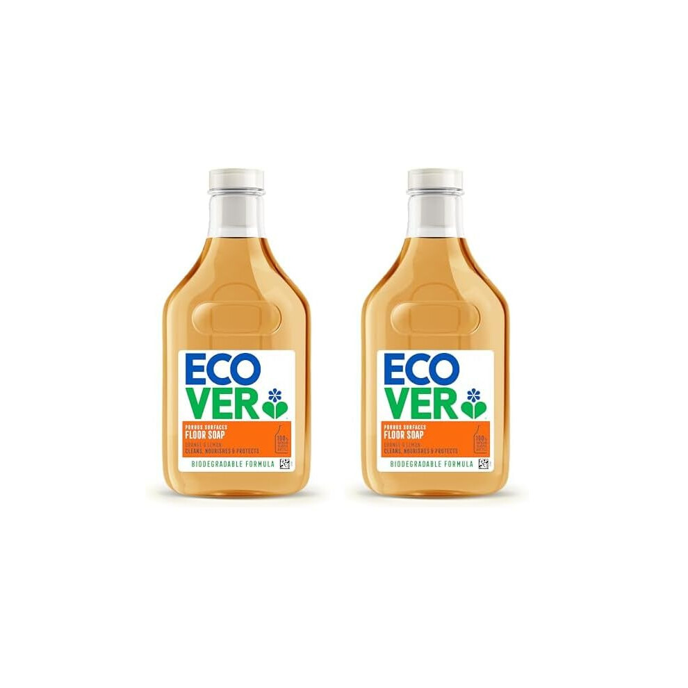Ecover Floor Soap For Porous Surfaces Orange Lemon 1L Pack Of 2