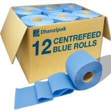 DHANZIPAK 12 x Value Pack Blue Centrefeed Roll – 2Ply 46m Per Roll 200 Shee