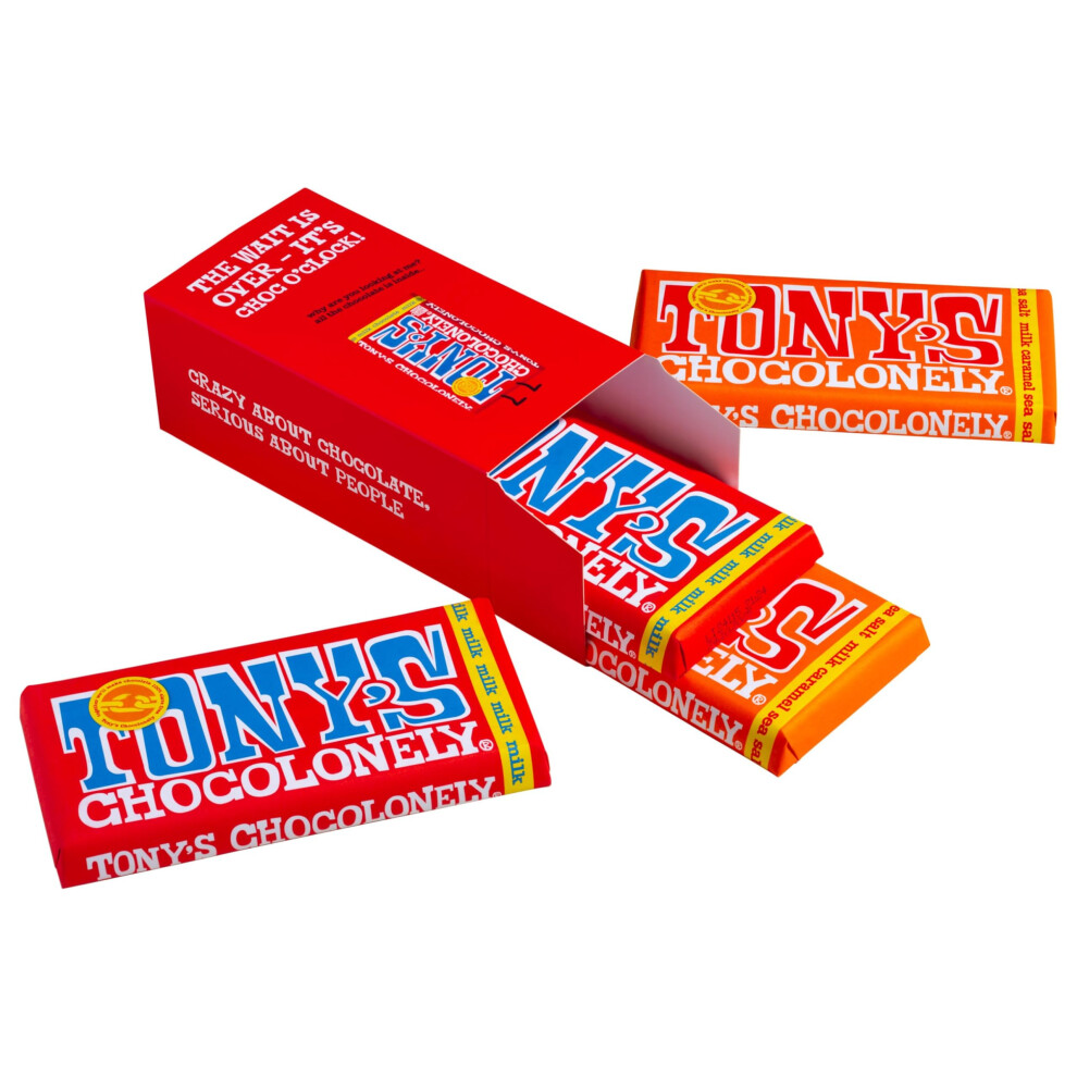 Tony's Chocolonely Milk Chocolate Plus Milk Caramel Sea Salt Bars In Gift Bo