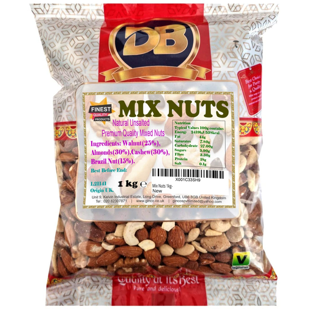 Ginco Mix Nuts 1Kg Raw Unsalted Cashews Almonds Walnuts Brazil Nuts Nutritious