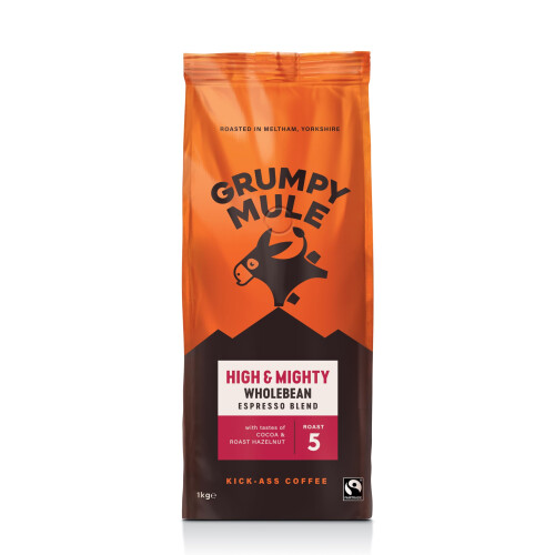 Grumpy Mule High and Mighty Espresso Blend Whole Coffee Beans with notes of