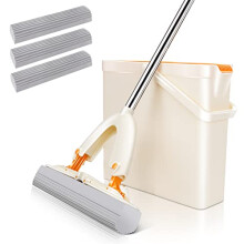 MASTERTOP PVA Sponge Mop and Bucket Set Floor Mop with Self Cleaning  Wring