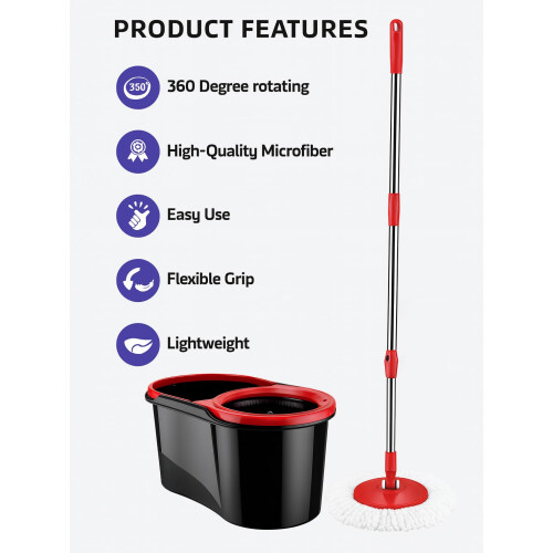 Spin Mop and Bucket Set  16 Litres  Microfibre Mop Head  Long Handle Extend 1