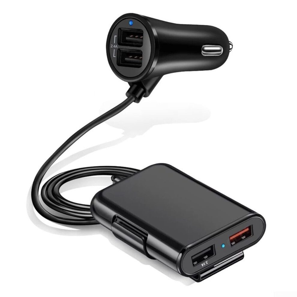 30W Usb Car Charger With 4 Ports Qc 3.0 Fast Charging And 5Ft Extended Cable For Smartphones And Tablets 9347817476439