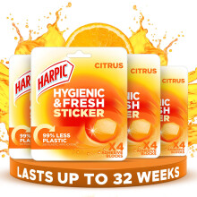 Harpic Hygienic Fresh Sticker Adhesive Toilet Block Yellow Citrus 4 Packs